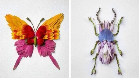 ساخت حشرات با استفاده از گلبرگهای گل توس هنرمند دو رگه کانادایی- ژاپنی