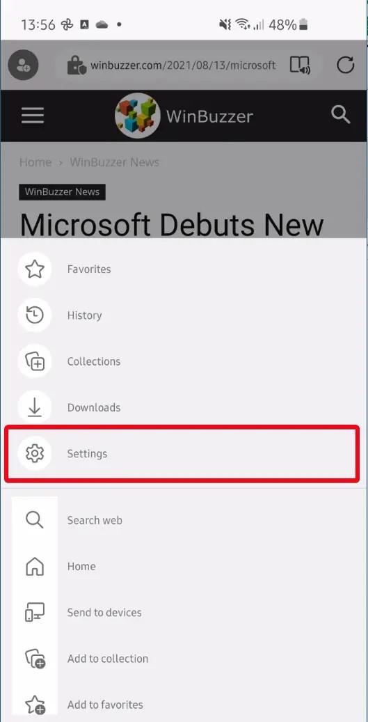 تنظیمات مرورگر اج در اندروید - 724press.com