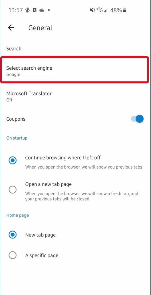 انتخاب موتور جستجو در اج اندروید - 724press.com