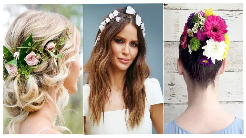 مدل آرایش موی عروس با استفاده از گل طبیعی