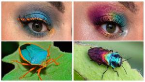 آرایش و سایه چشم خلاقانه با الهام از حشرات رنگارنگ